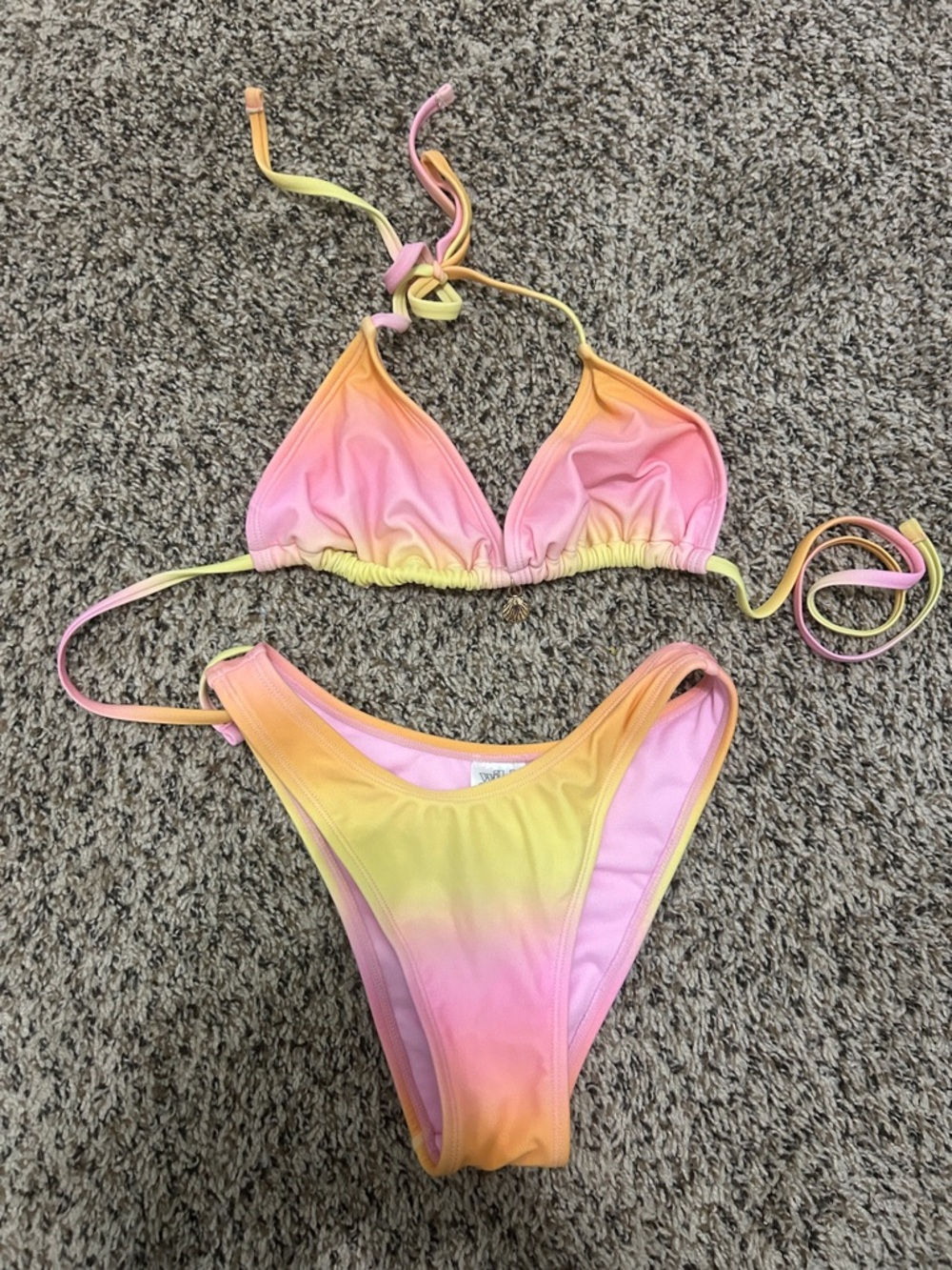 wild fable Pink Yellow Orange Ombre Triangle Bikini Set
